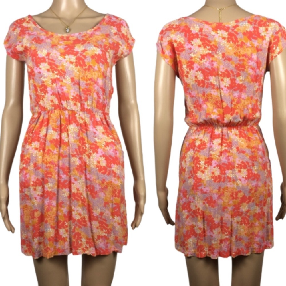 Mossimo Supply Co. Womens Vibrant Floral Mini Sundress Dress Pockets Size Small